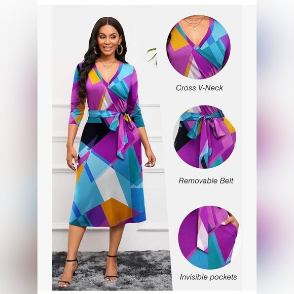 Amazon Dresses & Skirts - Colorblock Wrap Midi Dress with Belt